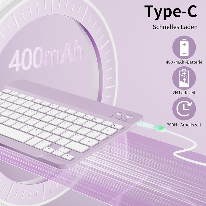 Hülle mit Tastatur für iPad A16 11/10 Gen 11/10,9 Zoll 2025/2022 Hellviolett-2, Hellviolett-2