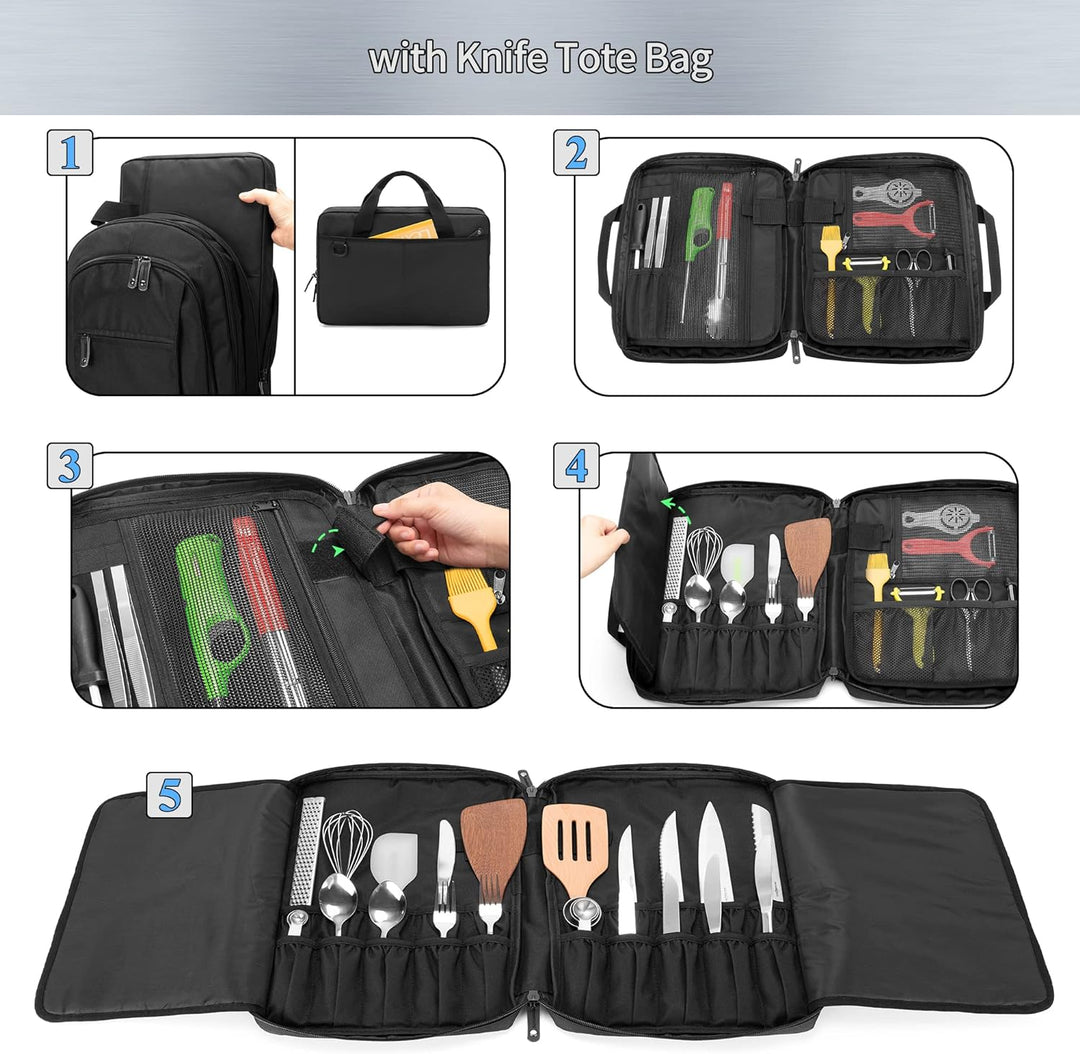 samdew 3 lagiger Koch Rucksack mit Messer Tasche, Koch Messer Set Tasche Rucksack mit 12 + 23 Slots