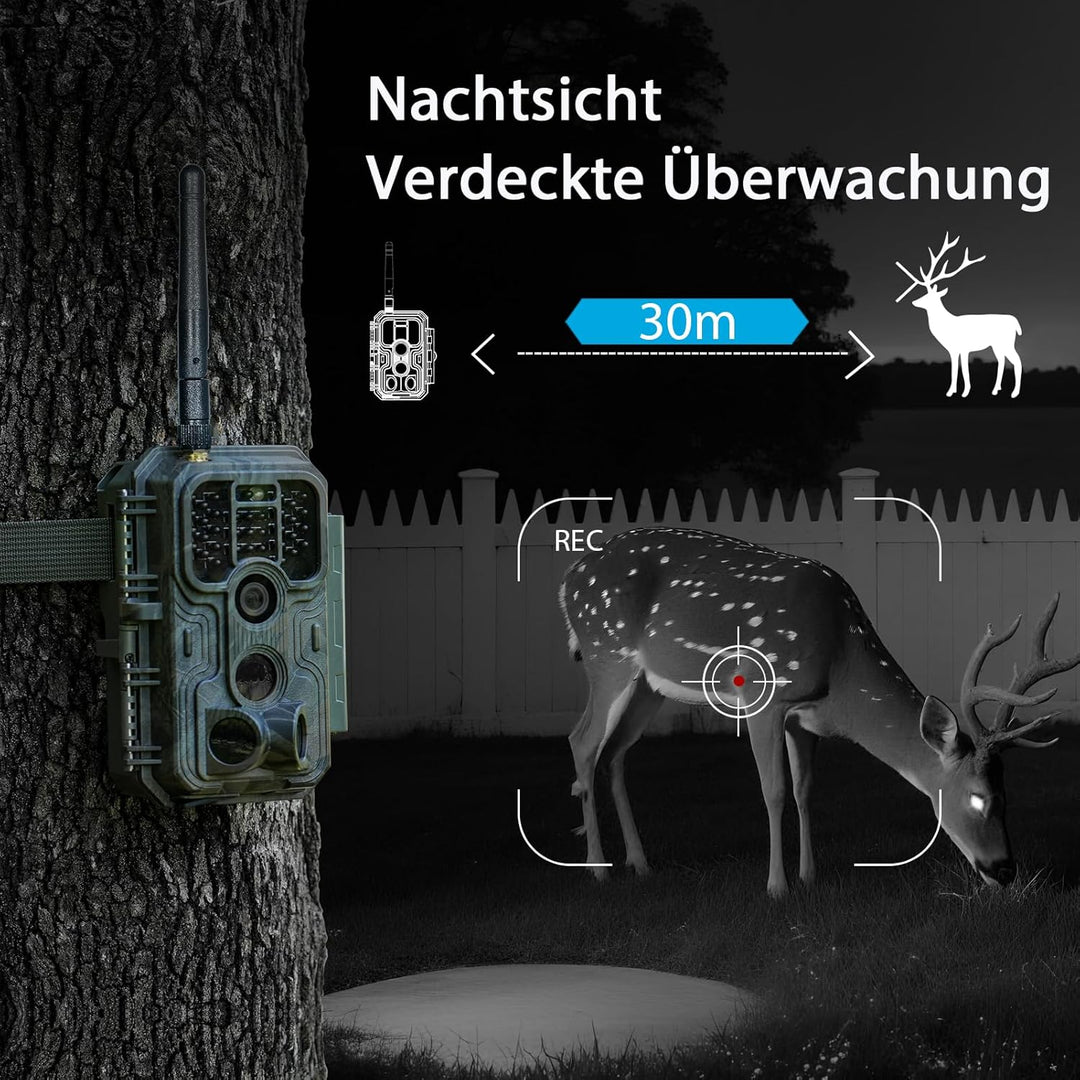 Meidase P200 Wildkamera WLAN mit App 48MP H.264 1296P, 27m Infrarot Nachtsicht Bewegungsmelder Wildt