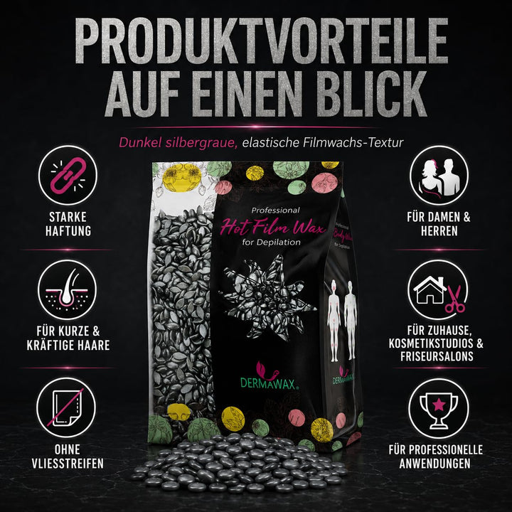 Dermawax Black 500g Wachsperlen – Starkes Heisswachs für Männer & Frauen – Entfernt Brust-, Rücken-,