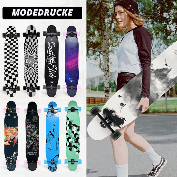 Opurtdor Longboard 118CM Pro Skateboard, Cruiser Trick Skateboard, Komplettes 8 Etagen Ahornholz, Sc