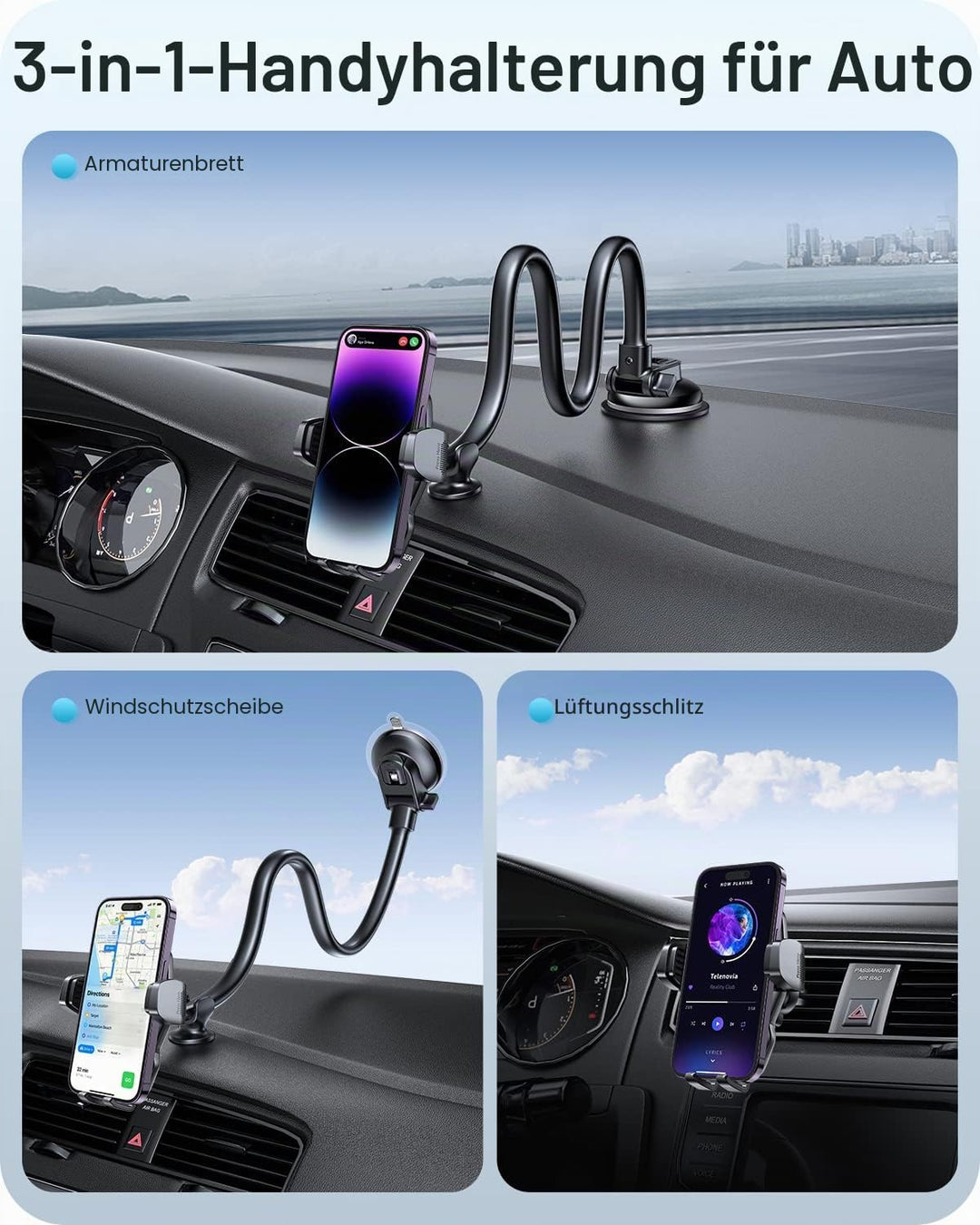 APPS2Car Handyhalterung Auto Saugnapf, Universal Kfz Handyhalterung,Smartphone Halterung Schwanenhal