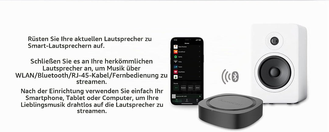 Audiocast Wireless WiFi Audio Receiver Multiroom Adaptor for Speaker Systems Convert Wired Speakers