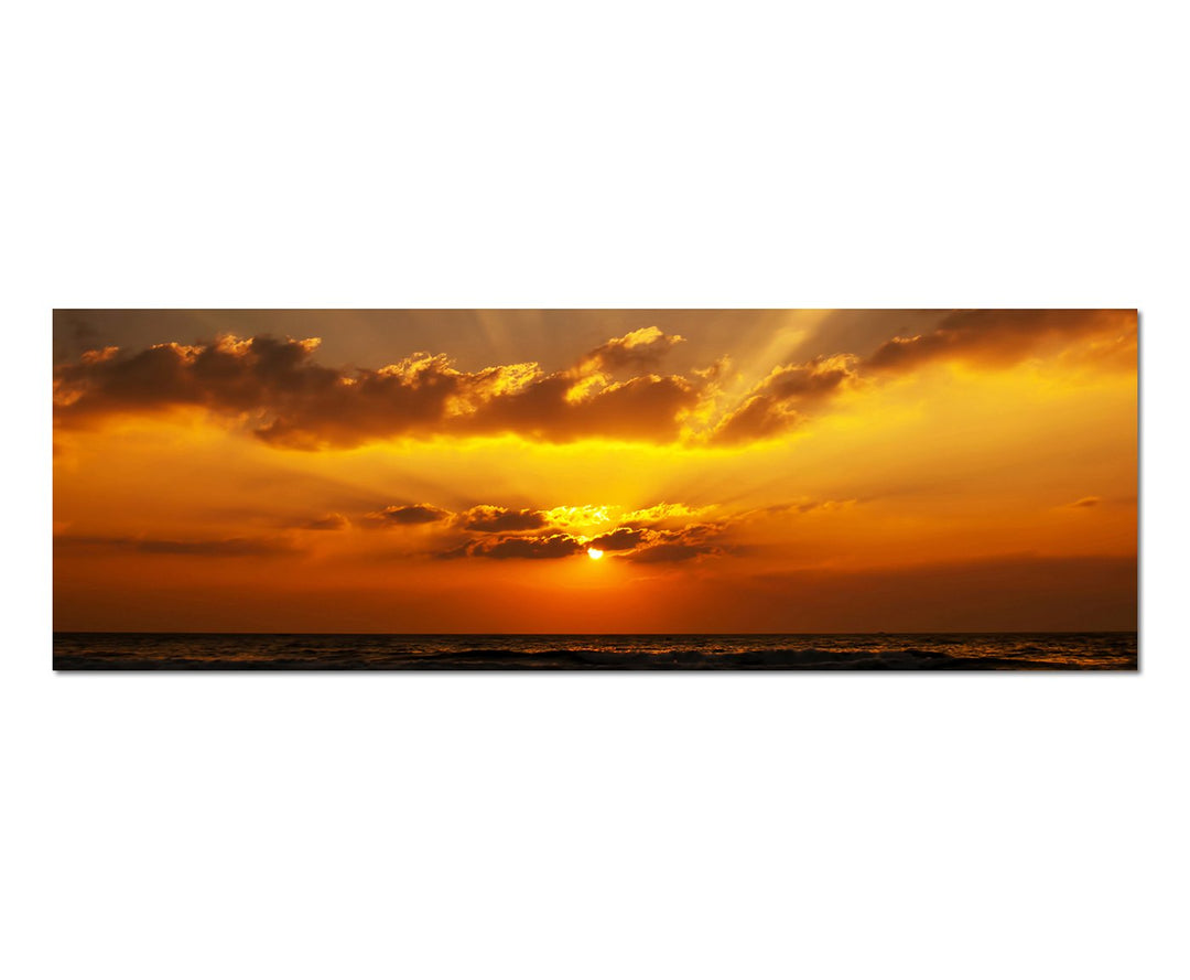 Paul Sinus Art Panoramabild auf Leinwand und Keilrahmen 150x50cm Sonnenaufgang Meer Wolkenhimmel