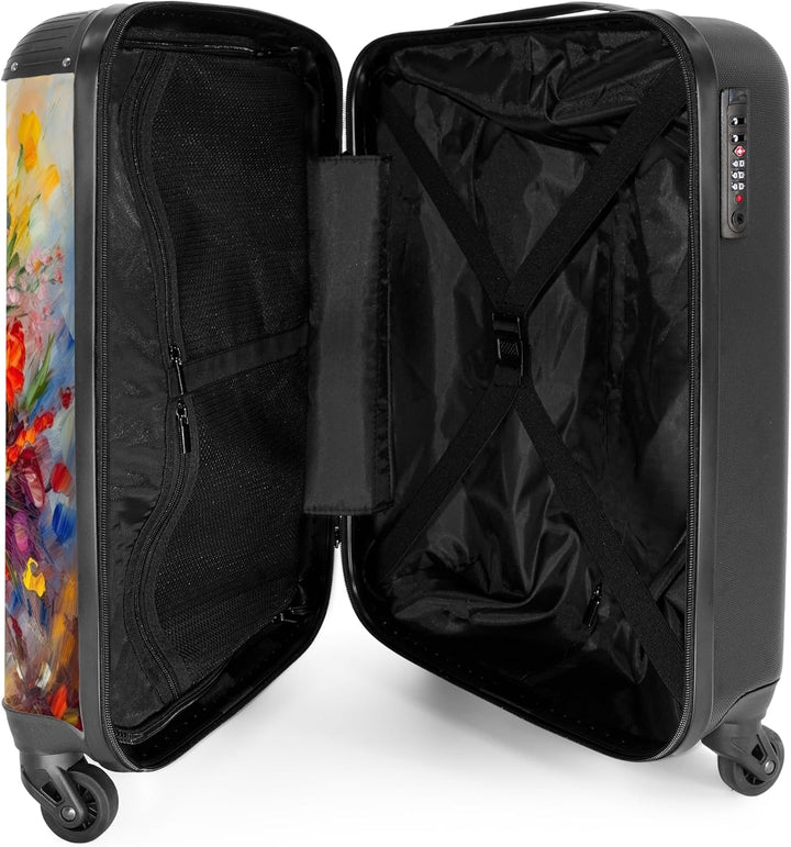 NoBoringSuitcases.com® Koffer Handgepäck Trolley Rollkoffer Kleine Reisekoffer mit 4 Rollen - Blumen