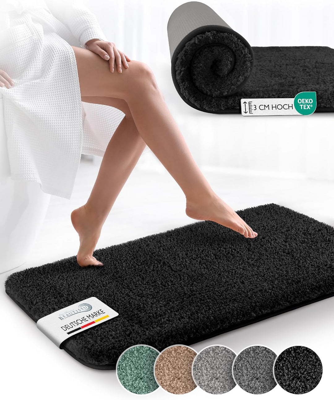 Beautissu Badematte rutschfest 100x60 cm – Duschvorleger Hochflor Badteppich rutschfest Waschbar Sha