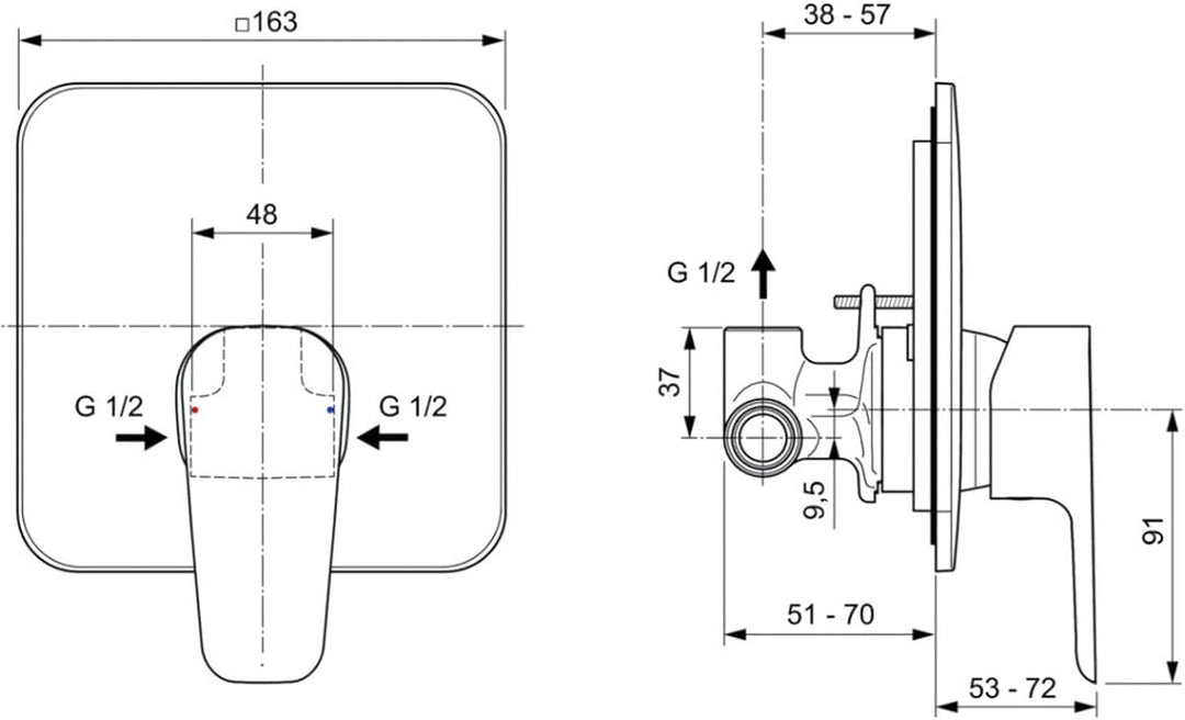 Ideal Standard A7188Aa Einbauarmatur für Dusche, Chrom Einbau-Dusche, Einbau-Dusche