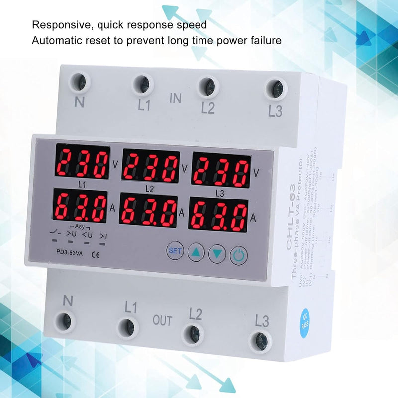 3 Phase Din Rail Voltmeter, CHLT 63 Digital LCD Display Automatic Reset Din Rail Voltmeter Ammeter A