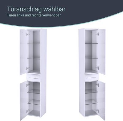 FACKELMANN Milano Hochschrank mit 2 Türen und 1 Schublade – Schrank fürs Badezimmer (30,5 cm x 165,5