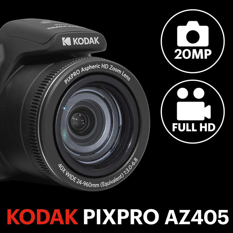 KODAK PIXPRO Astro Zoom AZ405-BK 20MP Digitalkamera mit 40-fachem optischem Zoom, 24 mm Weitwinkel,