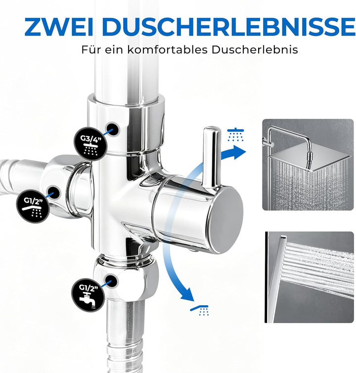 Görbach Edelstahl Duschset ohne Armatur, Chrom Duschsystem mit Regenduschset, Duschgarnitur, Handbra