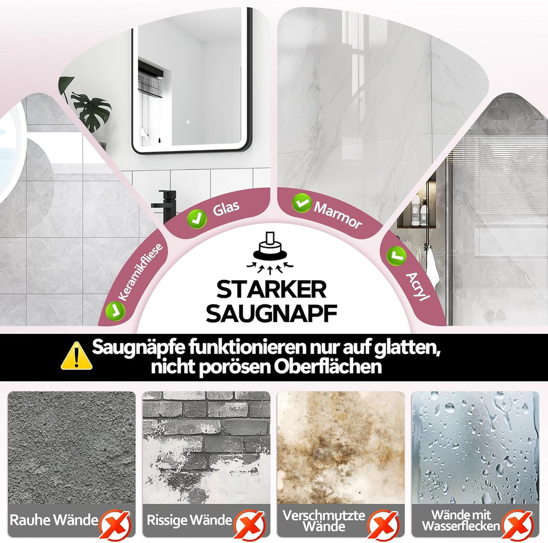 Kosmetikspiegel mit Beleuchtung, 30-Fach Vergrösserungsspiegel mit Saugnapf, 3 Farben beleuchtbar un