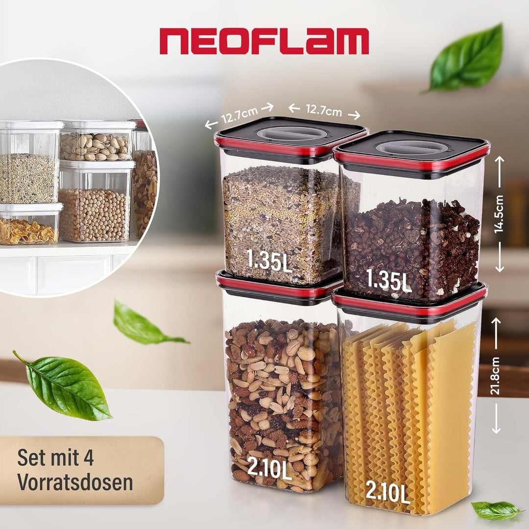 Neoflam® Vorratsdosen mit Deckel luftdicht & Einhanddrehverschluss | Vorratsdosen - BPA frei | Aufbe