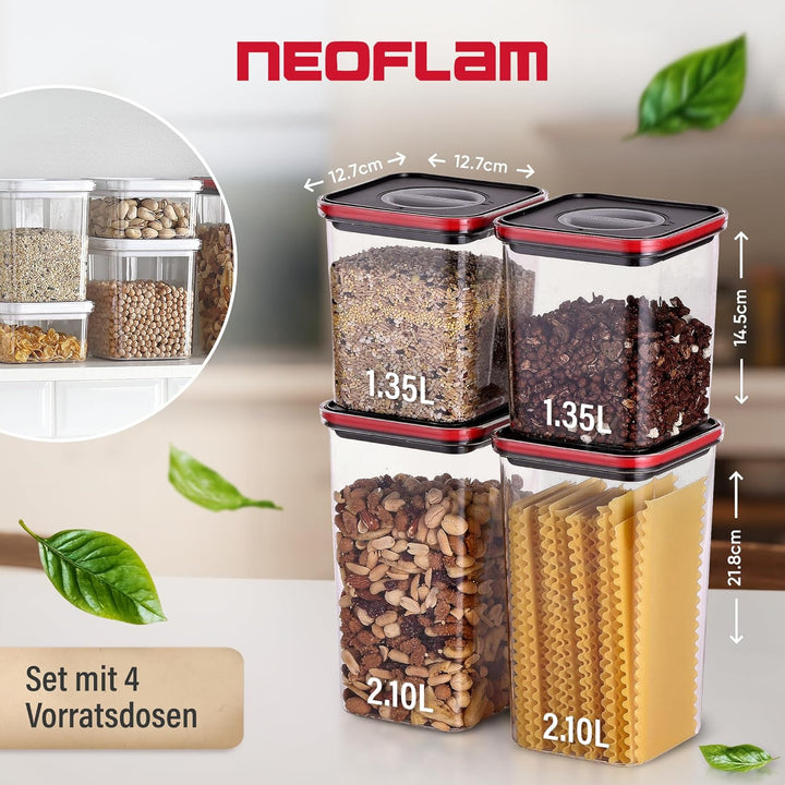 Neoflam® Vorratsdosen mit Deckel luftdicht & Einhanddrehverschluss | Vorratsdosen - BPA frei | Aufbe