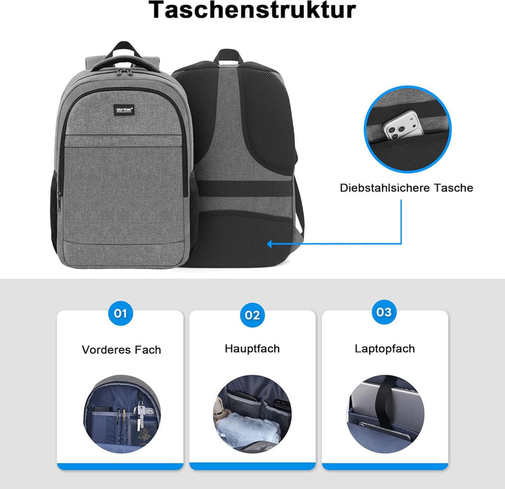 TANTOMI Rucksack Herren, Gross Laptop Rucksack 17 Zoll Schulrucksack Laptoptasche mit USB Ladeanschl