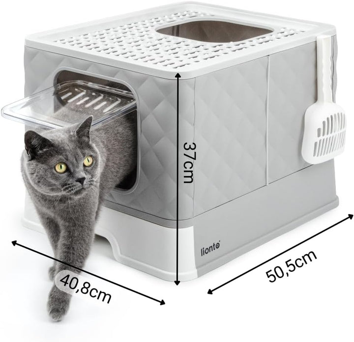 lionto Katzentoilette mit Schublade & Schaufel, 50,5x40,8x37 cm, Katzenklo mit 2 Ausgängen & auslauf
