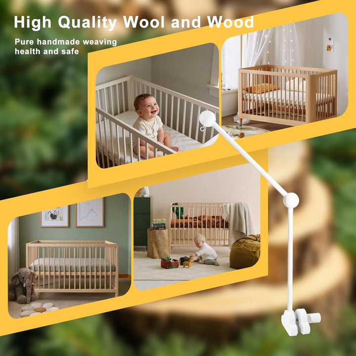 Mobile Halterung Holz für Babybett - 360°Drehbar Mobile Halterung Wickeltisch Sicher & Stabil für Ba