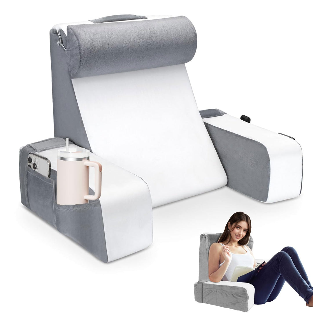 Gross lesekissen für Bett und Sofa, Erwachsene Rückenkissen Bett mit Nackenrolle &amp; Armlehnen, Ergono