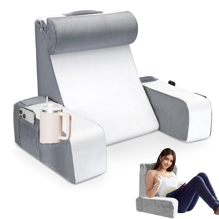 Gross lesekissen für Bett und Sofa, Erwachsene Rückenkissen Bett mit Nackenrolle &amp; Armlehnen, Ergono