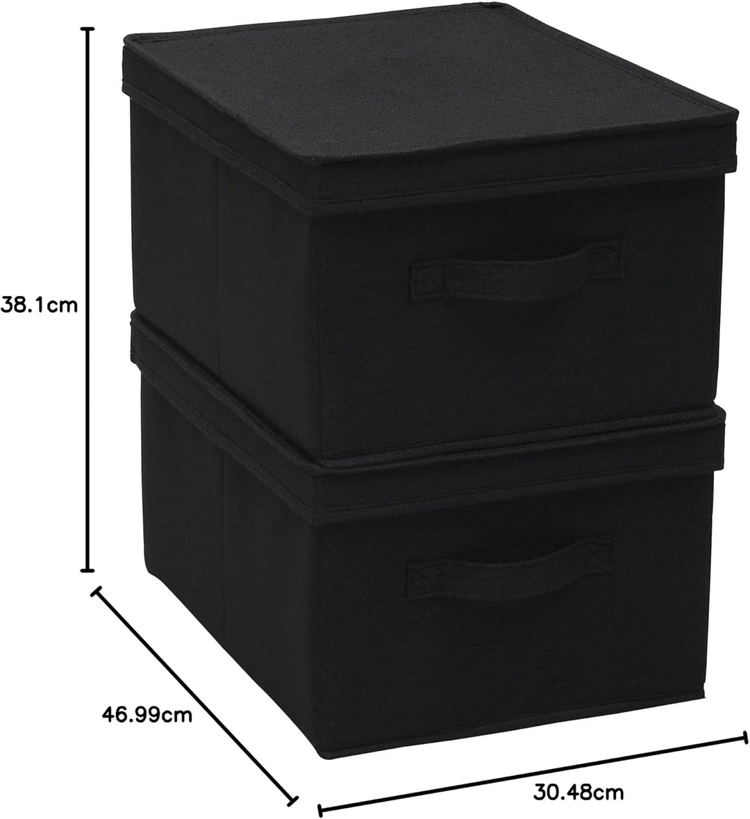 Household Essentials Grosse Aufbewahrungsbox aus Stoff, mit Deckelbox, Schwarz, 2 Stück Schwarz Larg
