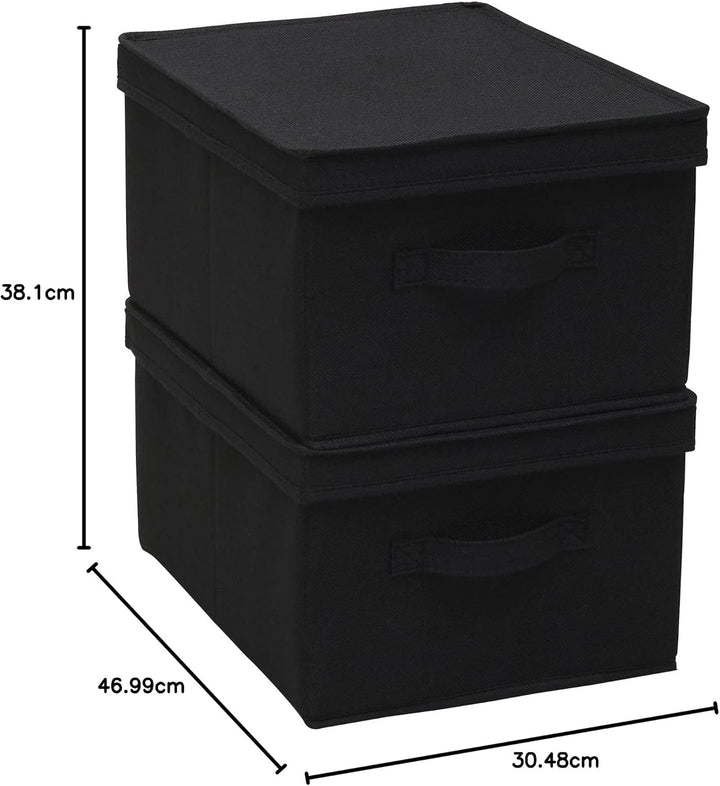 Household Essentials Grosse Aufbewahrungsbox aus Stoff, mit Deckelbox, Schwarz, 2 Stück Schwarz Larg