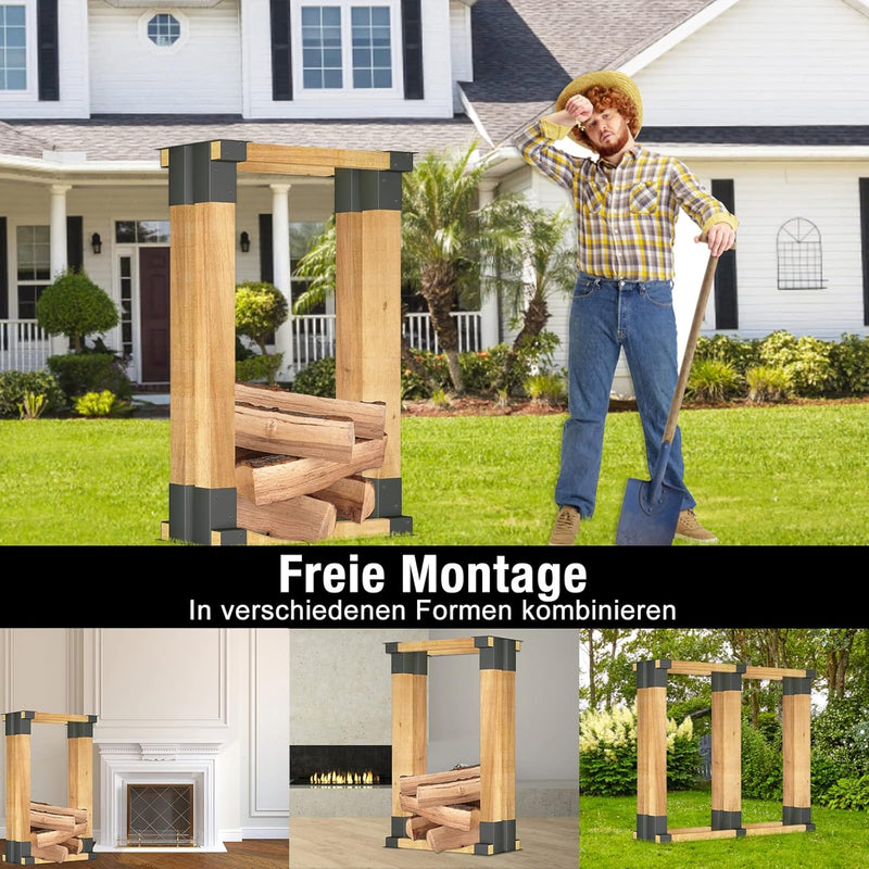 NAIZY Holzstapelhilfe Stabile Stapelhilfe für Brennholz 4er Set Holzstapelhalter für Kaminholz Kamin