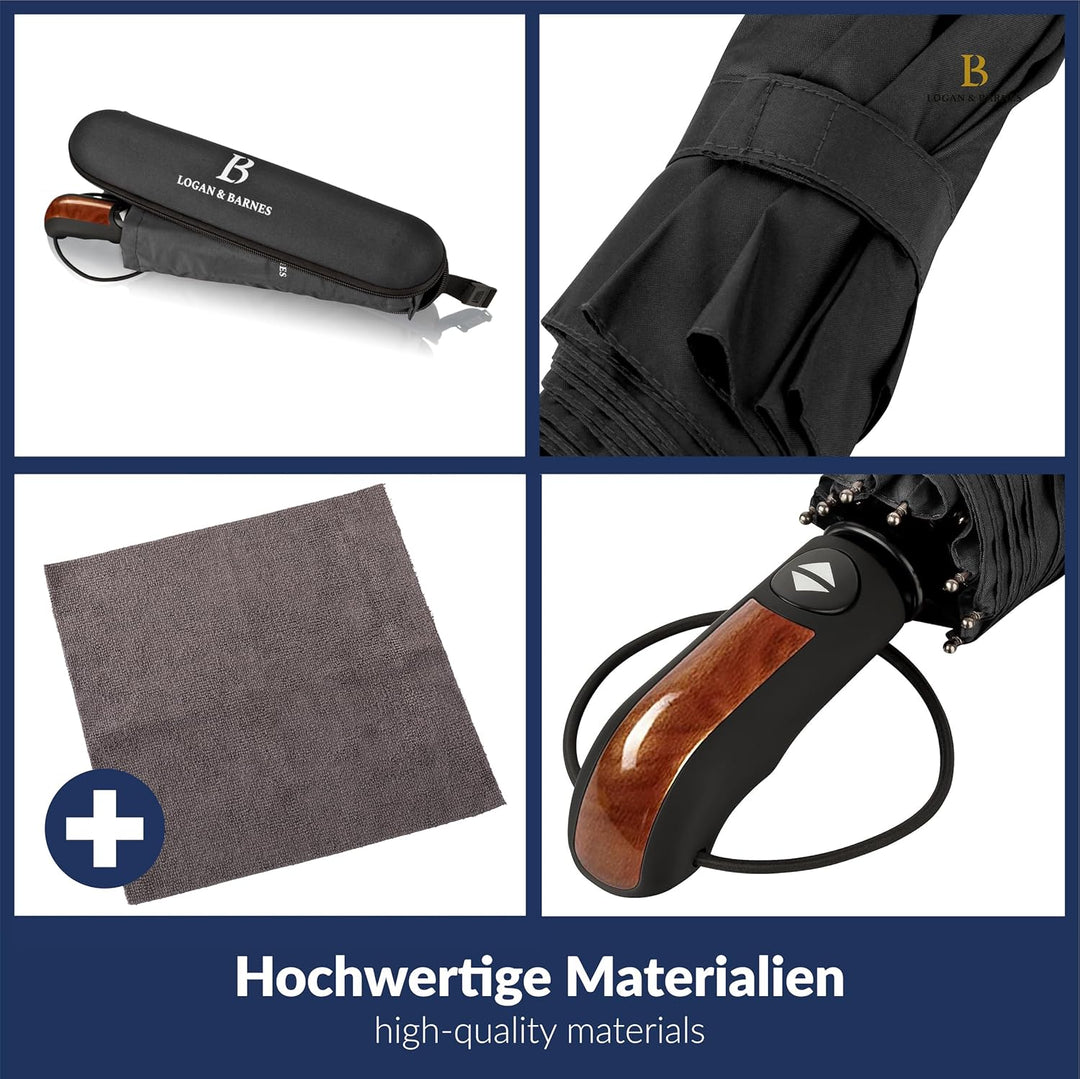 LOGAN & BARNES Regenschirm sturmfest bis 140 km/h - Taschenschirm mit zertifizierter Teflon-Beschich