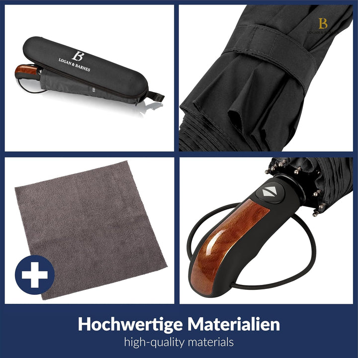 LOGAN & BARNES Regenschirm sturmfest bis 140 km/h - Taschenschirm mit zertifizierter Teflon-Beschich