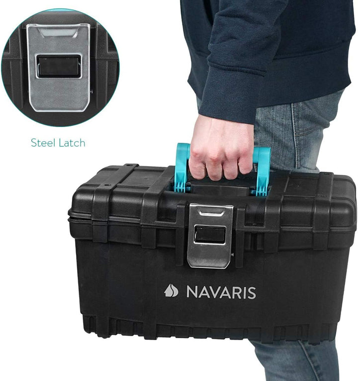 Navaris Werkzeugkasten 16" Box leer - 40,6 x 23,8 x 22cm - 19 Liter Volumen - mit einer Stahlschlies
