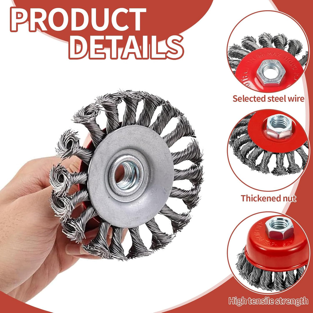 6 Stück Drahtbürste Winkelschleifer, 75mm/100mm Stahlbürste Flex Set M14 Topfbürste Winkelschleifer