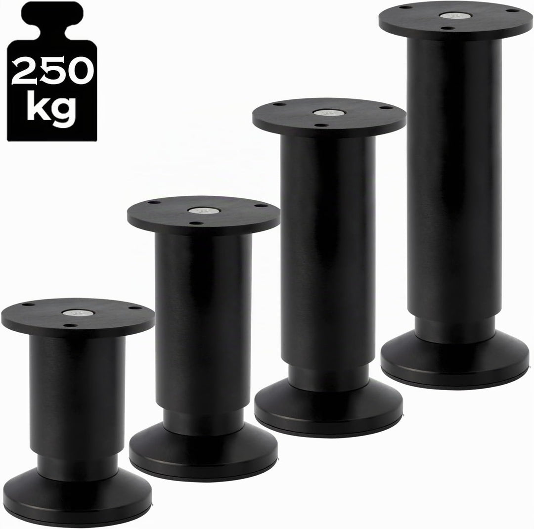 4er SET Möbelfüsse verstellbar Sofafuss Möbelbeine| SCHWARZ MATT | Höhe 25 cm |Ø 38 mm|stabile Ausfü