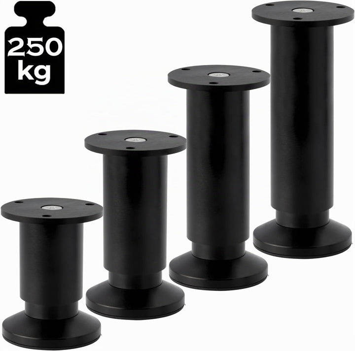 4er SET Möbelfüsse verstellbar Sofafuss Möbelbeine| SCHWARZ MATT | Höhe 25 cm |Ø 38 mm|stabile Ausfü