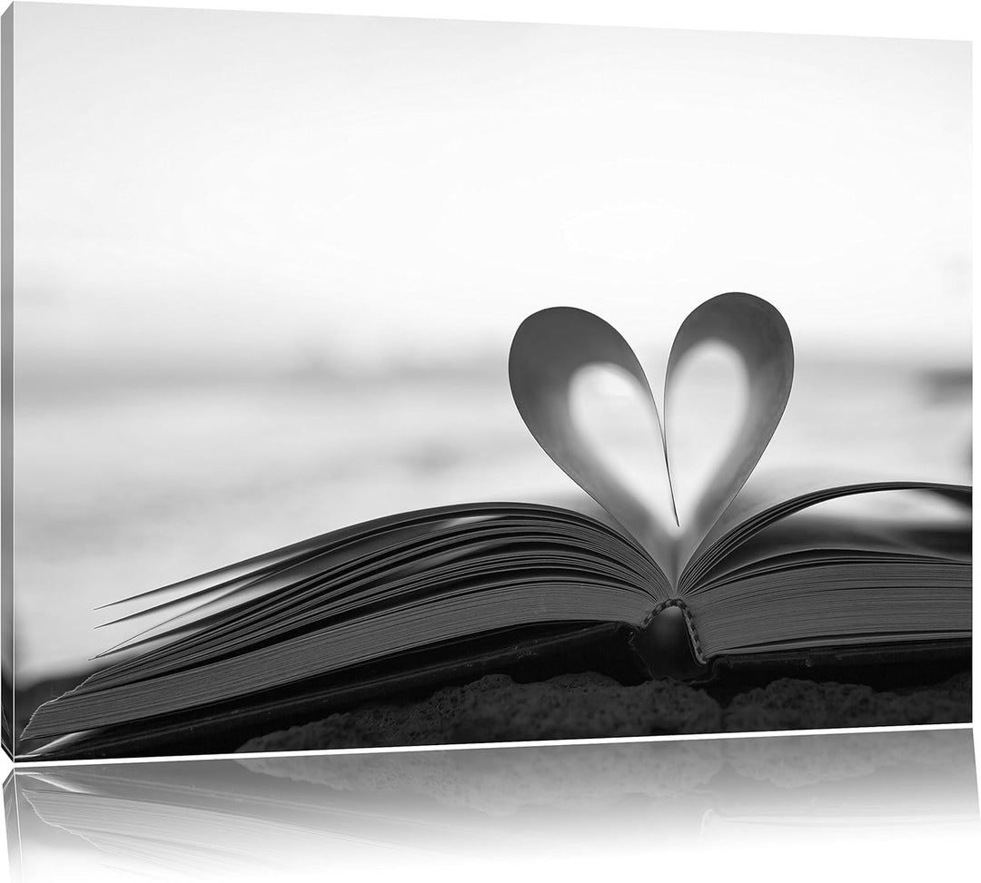 Pixxprint Herz aus Einer Buchseite / 100x70cm Leinwandbild bespannt auf Holzrahmen/Wandbild Kunstdru
