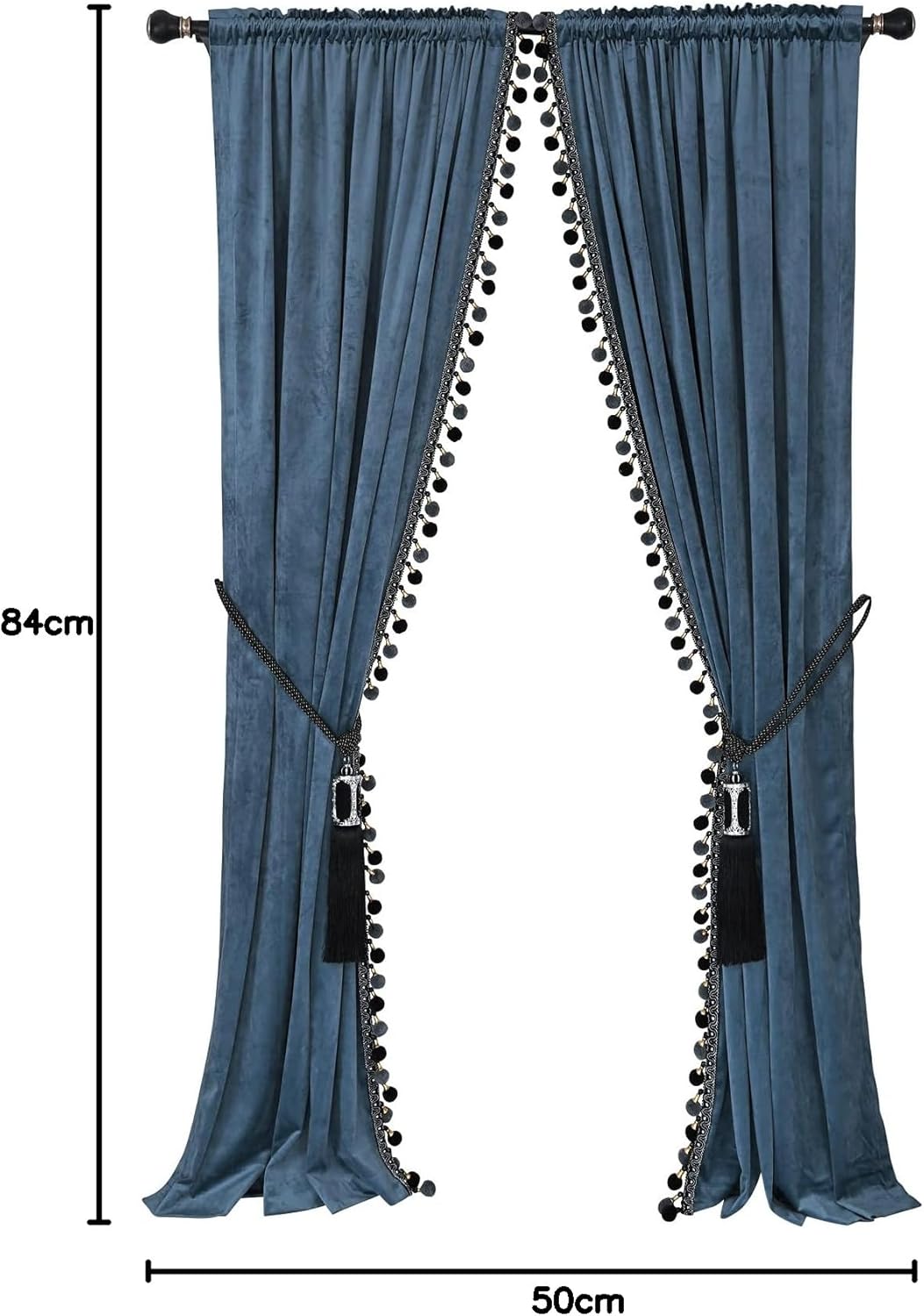 Luxuriöser Pompon-Vorhang für Wohnzimmer, Verdunkelungsvorhänge, Samt, 2 Paneele, luxuriöse Quaste,