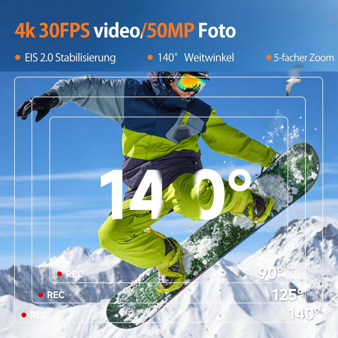 SVBONY SVGo2 4K Unterwasserkamera, Touchscreen 50 MP Action Kamera, Zwei Bildschirme, wasserdichte 3