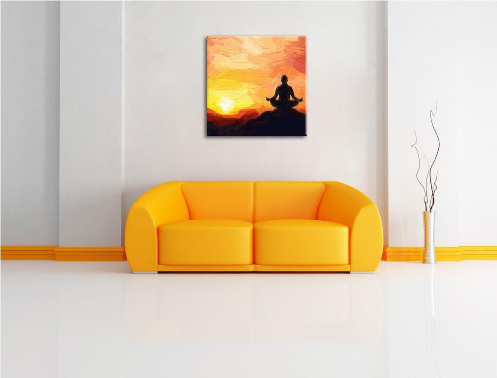 Pixxprint meditierender Mönch im Sonnenuntergang, Format: 70x70 auf Leinwand, 70x70