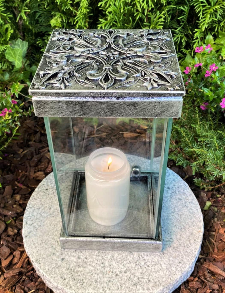 Grablampe mit Tür - GRANITSOCKEL GRATIS NEU NEU! 24 cm H. - Handmade - Grabkerze Grabdekoration Grab