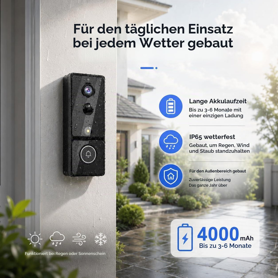 Video Türklingel mit Monitor 4,3 Zoll, Kabellose Türklingel mit Kamera, Ohne WLAN &amp; ABO, PIR Bewegun