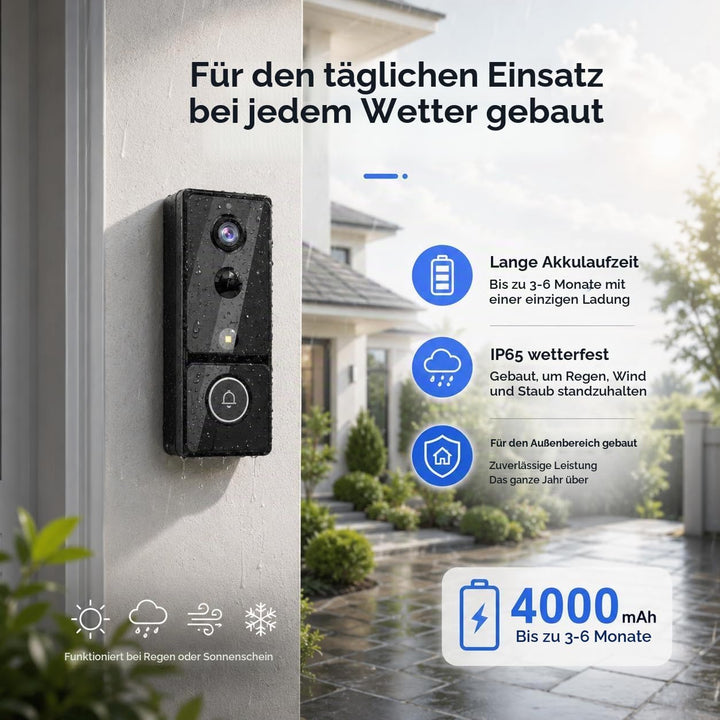 Video Türklingel mit Monitor 4,3 Zoll, Kabellose Türklingel mit Kamera, Ohne WLAN &amp; ABO, PIR Bewegun