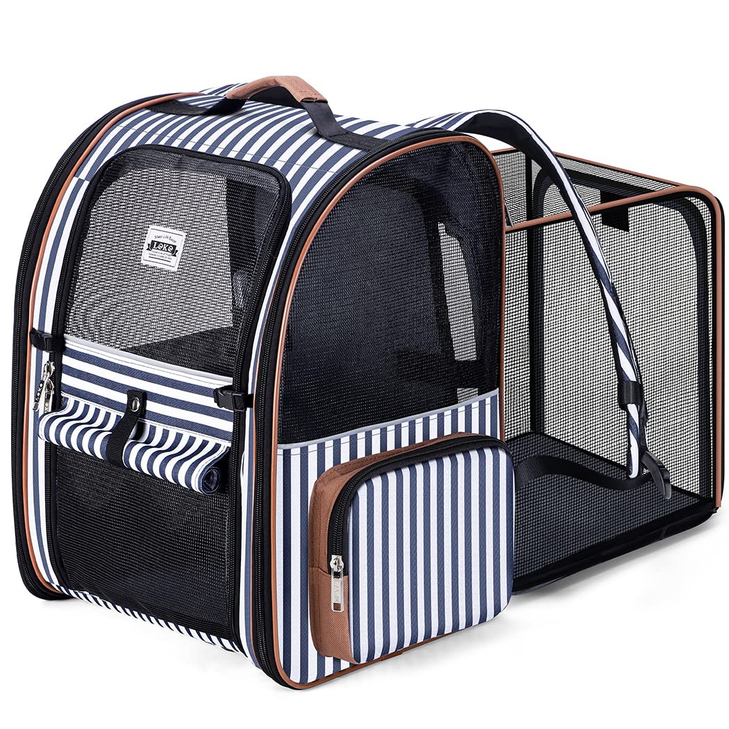 Lekespring Erweiterbar Katzenrucksack Hunderucksack für Katzen Hunde bis 8kg, Gross Katzen Rucksack