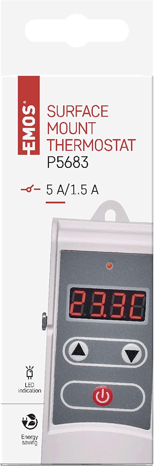 EMOS P5683 Anlegethermostat mit einstellbarer Schaltempfindlichkeit, Schraubenfeder und digitalem Di