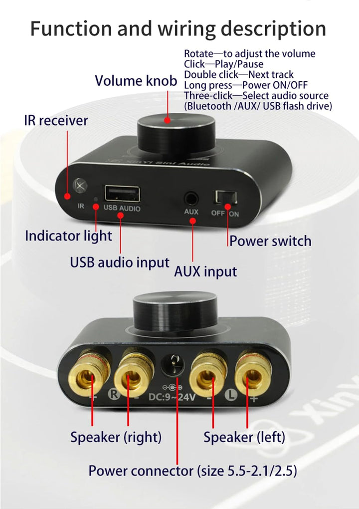 DollaTek Fernbedienung HIFI Bluetooth 5.1 Verstärkerplatine Klasse D 15Wx2 Zweikanäle Stereo Digital