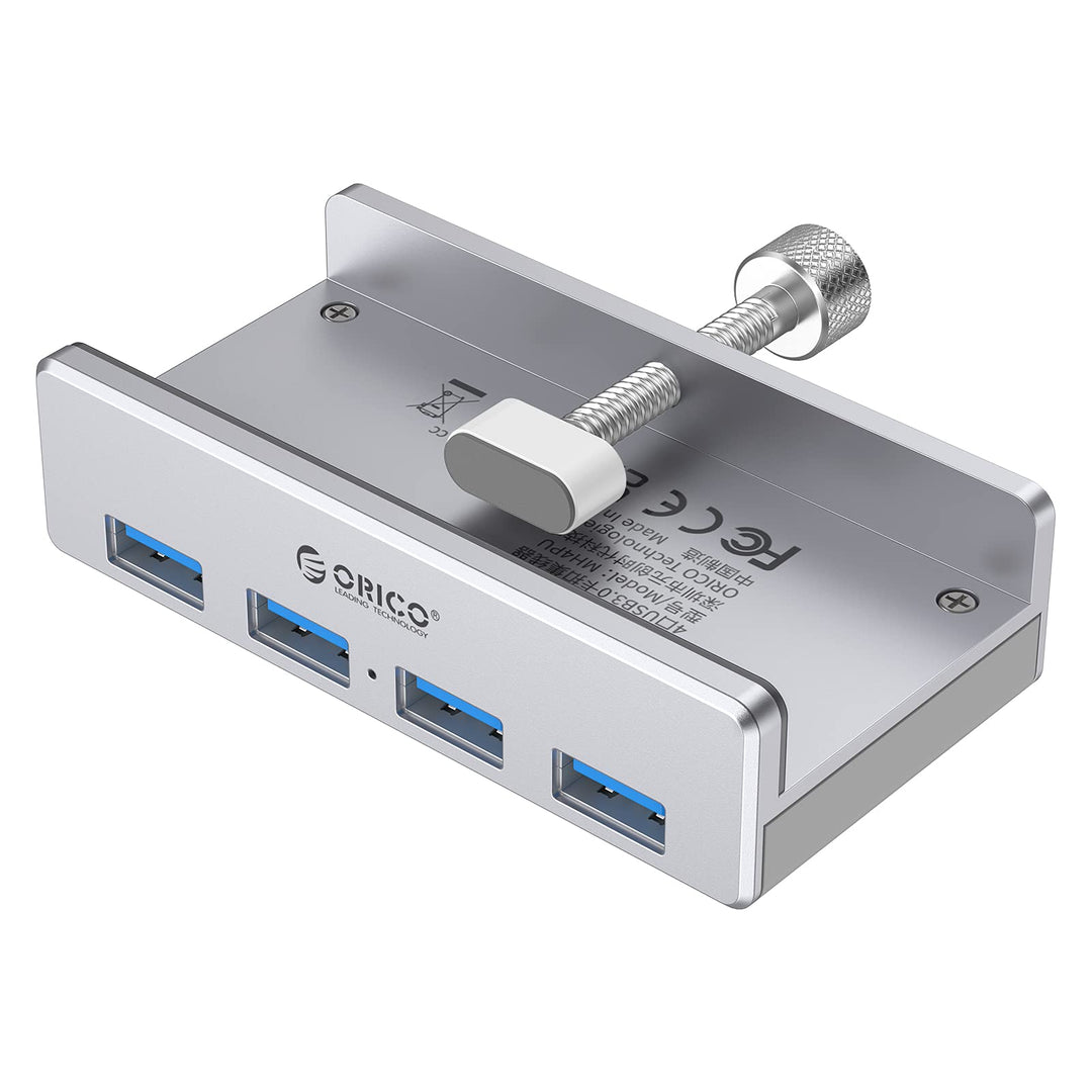ORICO USB Hub Clip-Typ, 4 Port USB 3.0 Hub 5 Gbps Super Speed Mini Aluminum Datenhub Mit 150cm Kabel