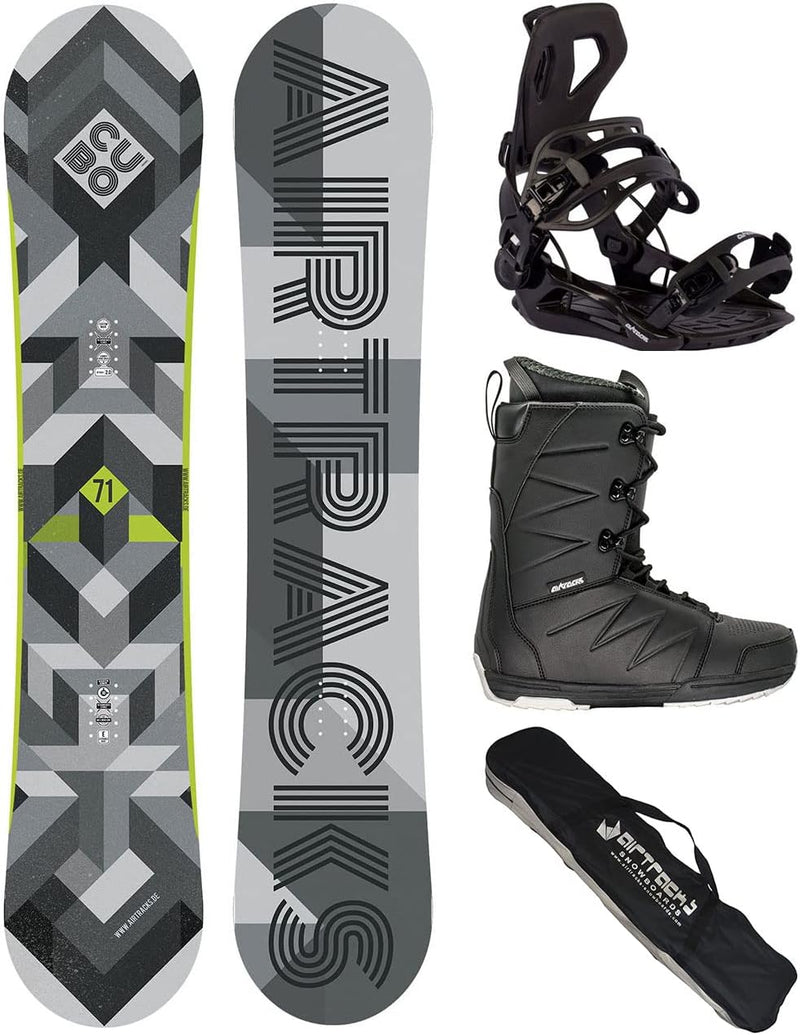 AIRTRACKS Snowboard Set Board Cubo Extra Wide Camber + Snowboard Bindung Master + Snowboardboots + S