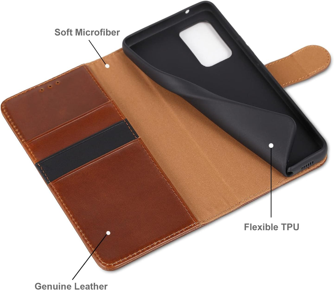 LENSUN Echtleder Hülle für Samsung Galaxy A53, Handyhülle [Echtes Leder] [Magnetverschluss] [RFID Sc