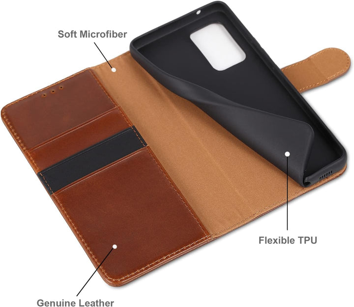 LENSUN Echtleder Hülle für Samsung Galaxy A53, Handyhülle [Echtes Leder] [Magnetverschluss] [RFID Sc