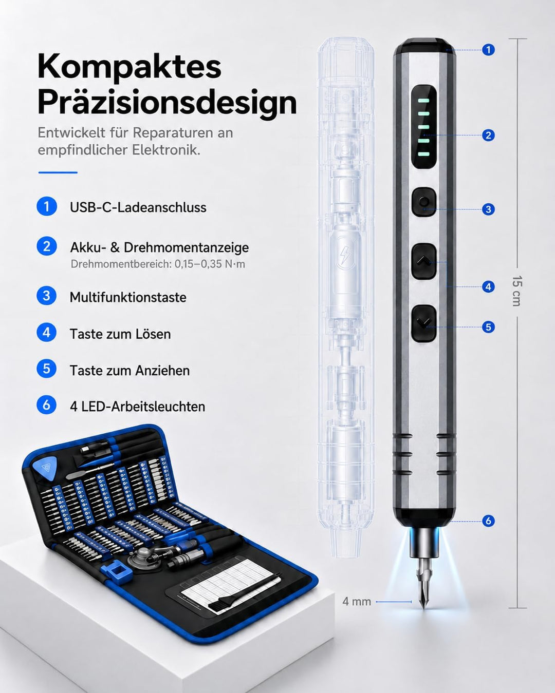 Mini Elektro Schraubendreher Set 140-tlg.: Präzisions-Reparatur-Set Feinmechaniker Werkzeug mit 120