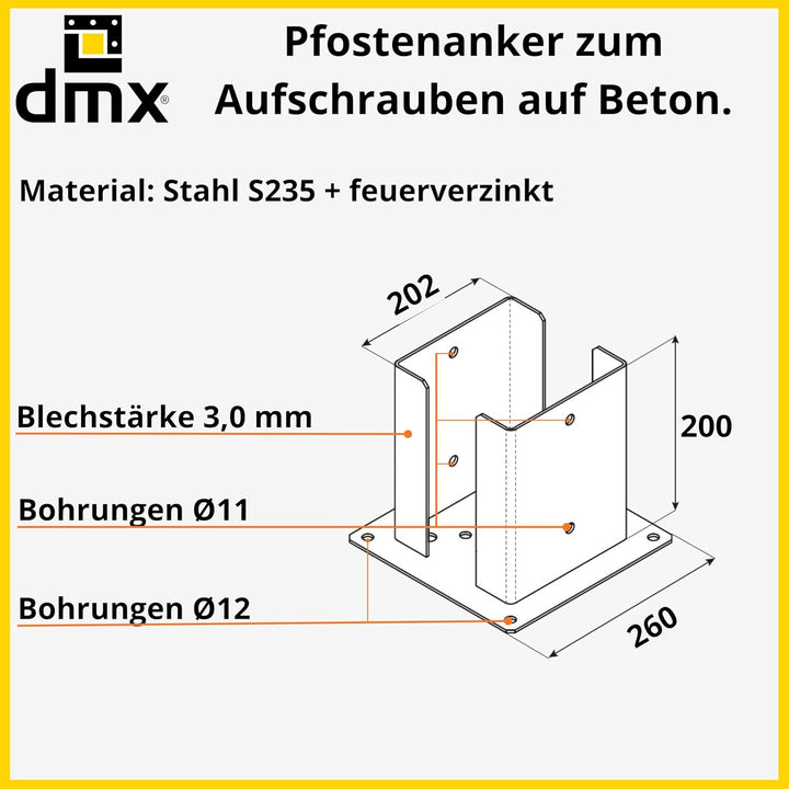 Pfostenträger Aufschrauben - Aufschraubhülse 200x200 - Bodenhülsen für Holzpfosten - Bodenhülse mit