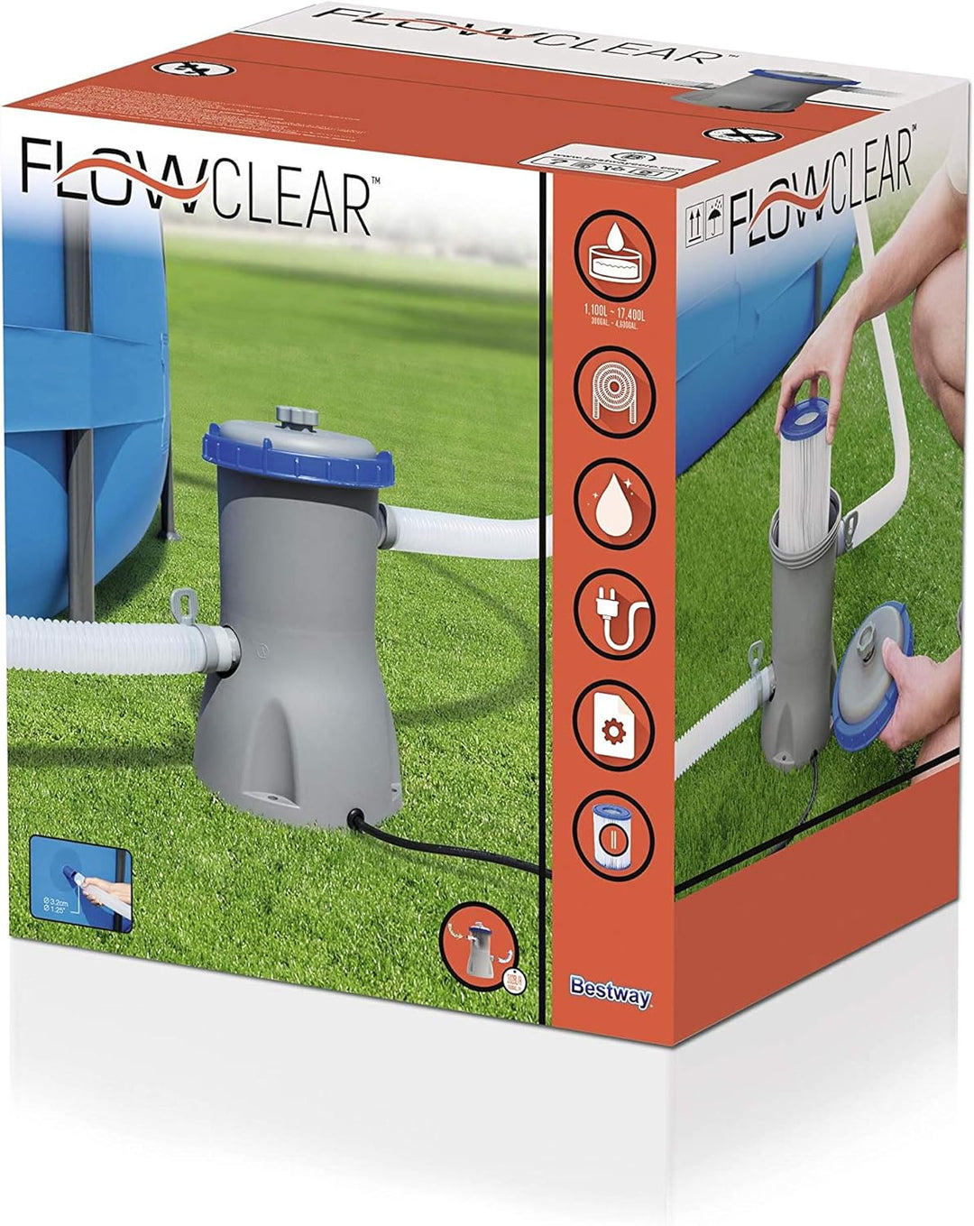 Bestway Flowclear Filterpumpe 3.028 l/h, aus Kunststoff, Grau 3.028 l/h Single, 3.028 l/h Single