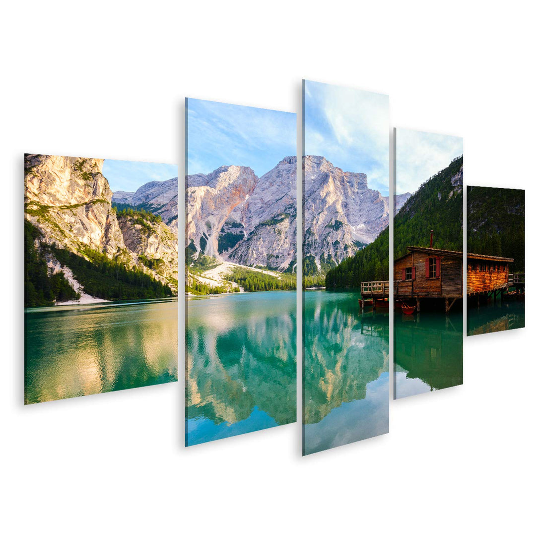islandburner Bild auf Leinwand Prager Wildsee Dolomiten Berge Südtirol Italien Bilder Wandbilder Pos
